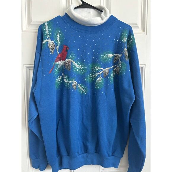 Vintage Cotton Grove Cardinal turtleneck Sweatshirt Blue L Made In USA - Picture 5 of 5